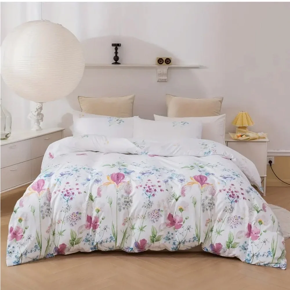 3-pc Iris Floral QUEEN Size Duvet Set with 2 Pillow Covers